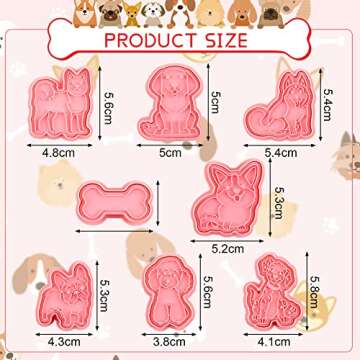 8 Pcs Dog Cookie Cutters with Plunger Stamps Set 3D Puppy Bone Shape Biscuit Funny Cartoon Stamps St...