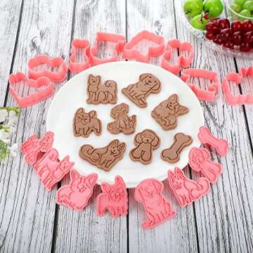 8 Pcs Dog Cookie Cutters with Plunger Stamps Set 3D Puppy Bone Shape Biscuit Funny Cartoon Stamps Stamped Embossed Dog Cookie Cutters for Treats DIY Baking Supplies(Vivid Style)