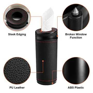 Car Tissue Tube, Cylinder Tissue Box Diameter 2.75'' PU Leather Round Tissues Container for Car Cup Holder, Up to 30 Count Tissue