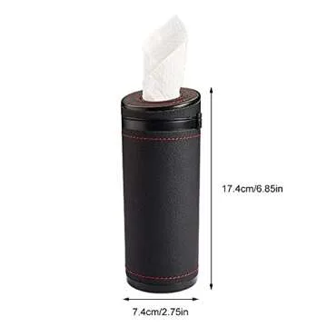 Car Tissue Tube, Cylinder Tissue Box Diameter 2.75'' PU Leather Round Tissues Container for Car Cup Holder, Up to 30 Count Tissue