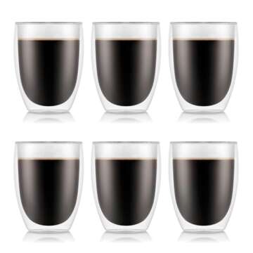 Bodum 12oz Pavina Double Wall Insulated Tumbler, High-Heat Borosilicate Glass, Set of 6, Clear