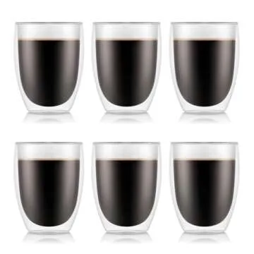 Bodum 12oz Pavina Double Wall Insulated Tumbler, High-Heat Borosilicate Glass, Set of 6, Clear