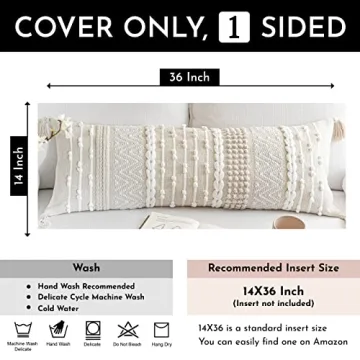 BlissBlush Cream Boho Lumbar Throw Pillow Cover 14x36