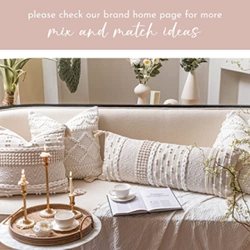 BlissBlush Cream Boho Lumbar Throw Pillow Cover 14x36