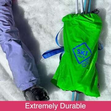 PURE MOUNTAIN FUN Ski Bag Backpack Carrier | Adjustable Straps Personalize to Fit | Lightweight Ski and Pole Transport | Great for Families, Men, Women, Kids