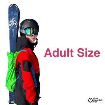 PURE MOUNTAIN FUN Ski Bag Backpack Carrier | Adjustable Straps Personalize to Fit | Lightweight Ski and Pole Transport | Great for Families, Men, Women, Kids