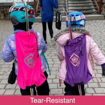 PURE MOUNTAIN FUN Ski Bag Backpack Carrier | Adjustable Straps Personalize to Fit | Lightweight Ski and Pole Transport | Great for Families, Men, Women, Kids