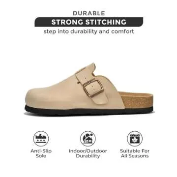 Project Cloud Women’s Genuine Suede Footbed Clogs for Women - Memory Foam Arch Support Clog Slippers for Women - Trendy Slip-ons Women's Mules & Clogs Sandals (Benton, Beige, 8)