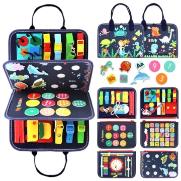 Qizfun Busy Board Montessori Toy for 1 2 3 4 Years Old, Educational Activity Sensory Board Preschool...