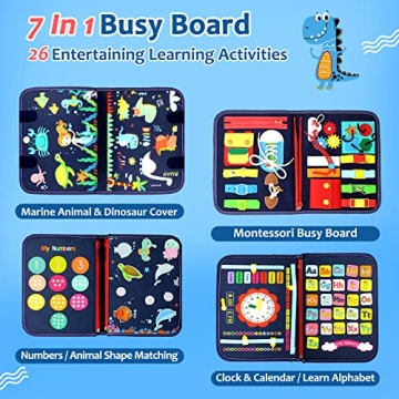 Qizfun Montessori Busy Board for 1-4 Year Olds