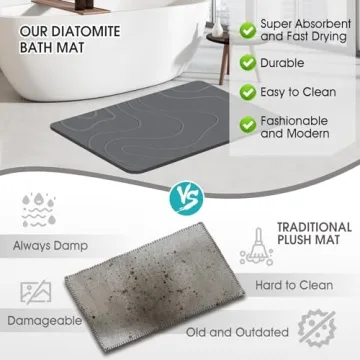 ZIKIBL Stone Bath Mat Quick-Drying Diatomaceous Earth Bath Mat