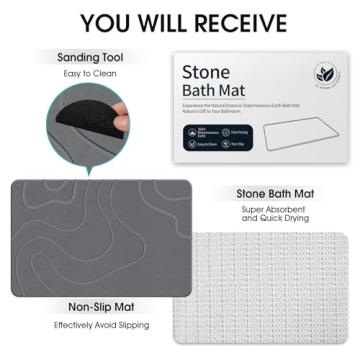 ZIKIBL Stone Bath Mat Quick-Drying Diatomaceous Earth Bath Mat