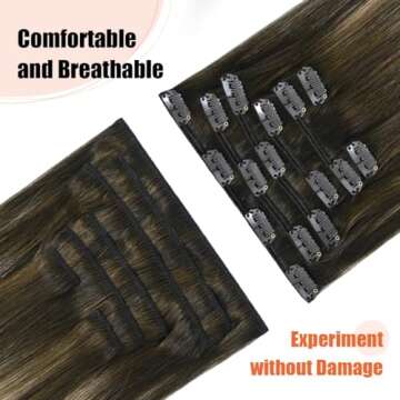 UGOTRAYS Mushroom Brown Hair Extensions Real Human Hair Ombre Medium Brown Fading to Caramel Blonde Balayage 20inches 70g Highlights 100% Human Hair Natural Straight Woman Beauty Clip ins