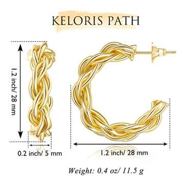 KELORIS PATH Twisted Gold Hoop Earrings for Women, White Gold Plated Chunky Twist Rope Hoops Silver Open Hypoallergenic Earring for Sensitive Ears Rose Gold Dainty Round Trendy Gifts for Girls