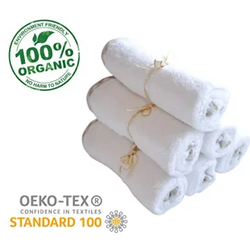 Channing & Yates Organic Baby Washcloth Set Premium Boutique- (6 Pack Wash Cloth) - Softest Face Towels or Washcloths for Eczema - Child or Adult Essentials for Bath (Beige/White)
