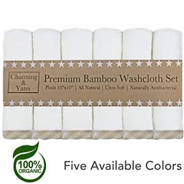 Channing & Yates Organic Baby Washcloth Set Premium Boutique- (6 Pack Wash Cloth) - Softest Face Towels or Washcloths for Eczema - Child or Adult Essentials for Bath (Beige/White)