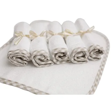 Channing & Yates Organic Baby Washcloth Set Premium Boutique- (6 Pack Wash Cloth) - Softest Face Towels or Washcloths for Eczema - Child or Adult Essentials for Bath (Beige/White)