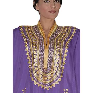 Treasures Of Morocco Moroccan Kaftan Handmade with GoldHand Embroidery Long Purple