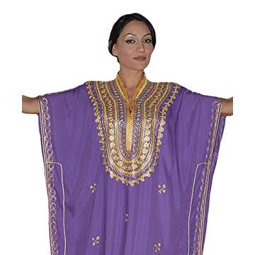Treasures Of Morocco Moroccan Kaftan Handmade with GoldHand Embroidery Long Purple