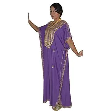 Treasures Of Morocco Moroccan Kaftan Handmade with GoldHand Embroidery Long Purple