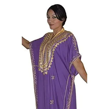 Treasures Of Morocco Moroccan Kaftan Handmade with GoldHand Embroidery Long Purple