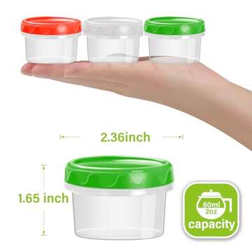 EONJOE 2 oz Plastic Containers with Lids Small Salad Dressing Container To Go Condiment Sauce Dipping Cups Jar Airtight,12-pack