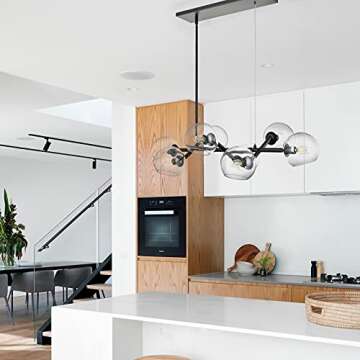 Linea di Liara Angolo 8-Light Black Dining Room Light Fixtures Over Table Rectangular Modern Globe Light Chandelier Linear Light Fixture Farmhouse Kitchen Island Light Fixtures, Clear Glass UL Listed