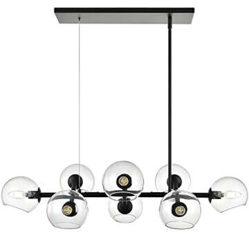 Linea di Liara Angolo 8-Light Black Dining Room Light Fixtures Over Table Rectangular Modern Globe Light Chandelier Linear Light Fixture Farmhouse Kitchen Island Light Fixtures, Clear Glass UL Listed