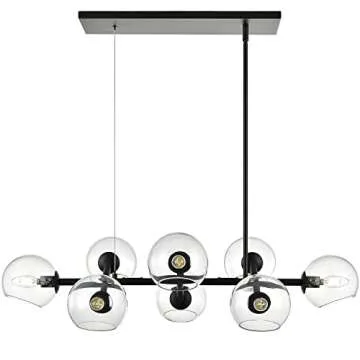 Linea di Liara Angolo 8-Light Black Dining Room Light Fixtures Over Table Rectangular Modern Globe Light Chandelier Linear Light Fixture Farmhouse Kitchen Island Light Fixtures, Clear Glass UL Listed