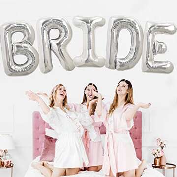 TONIFUL 40 Inch Large Silver Bride Balloons, Giant Jumbo Helium Foil Mylar Big Bride Balloons Banner for Wedding Marriage Bridal Shower Engagement Bride To Be Party Decorations and Supplies
