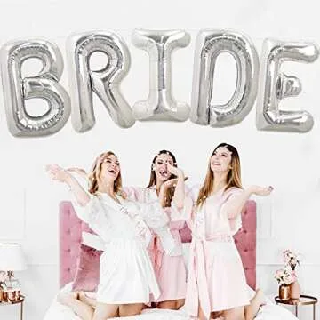 TONIFUL 40 Inch Large Silver Bride Balloons, Giant Jumbo Helium Foil Mylar Big Bride Balloons Banner for Wedding Marriage Bridal Shower Engagement Bride To Be Party Decorations and Supplies