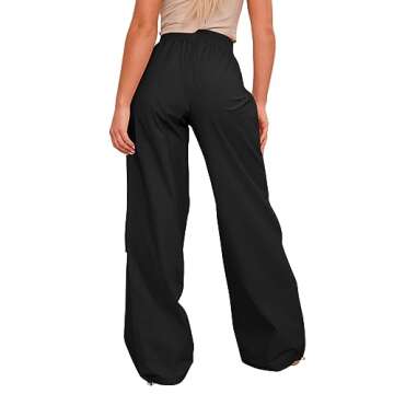 Women's Drawstring Waist Parachute Pants Wide Leg Casual Pants with Pockets Y2K Cargo Baggy Trousers