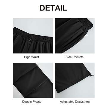 Women's Drawstring Waist Parachute Pants Wide Leg Casual Pants with Pockets Y2K Cargo Baggy Trousers