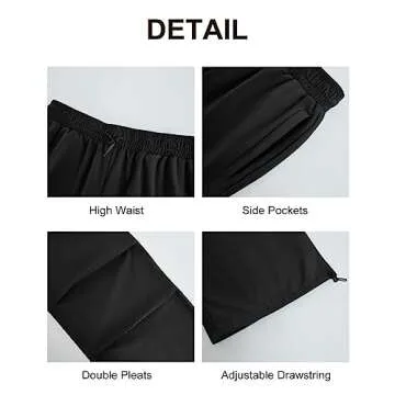 Women's Drawstring Waist Parachute Pants Wide Leg Casual Pants with Pockets Y2K Cargo Baggy Trousers