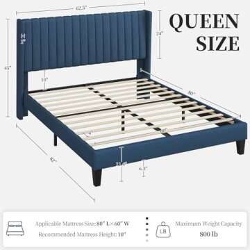 Yaheetech Queen Bed Frame Upholstered Platform Bed with Fabric Headboard, Wing Edge Design/Non-Slip ...