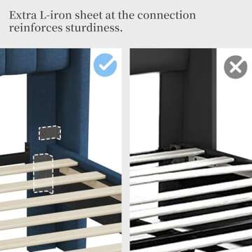 Yaheetech Queen Bed Frame Upholstered Platform Bed with Fabric Headboard, Wing Edge Design/Non-Slip and Noise-Free/Wooden Slats Support/No Box Spring Needed/Easy Assembly, Navy Blue Queen Bed