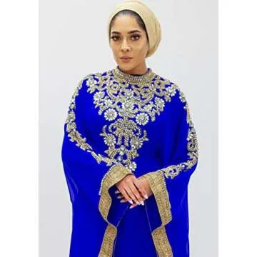 Royal Bliss Kaftan For Women-Long Sleeve Maxi Dress, Gown Formal Lounge Wear (Royal Blue), One Size