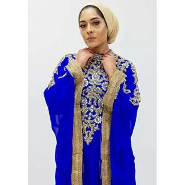 Royal Bliss Kaftan For Women-Long Sleeve Maxi Dress, Gown Formal Lounge Wear (Royal Blue), One Size
