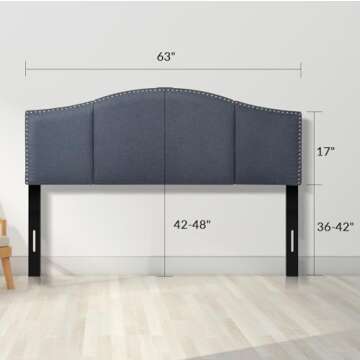 Finnhomy Linen Fabric Upholstered Queen Size Headboard with Nailheads Trim Platform, Adjustable Heig...