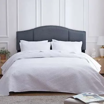 Finnhomy Linen Fabric Upholstered Queen Size Headboard with Nailheads Trim Platform, Adjustable Height Head Board, Dark Gray