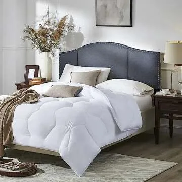 Finnhomy Linen Fabric Upholstered Queen Size Headboard with Nailheads Trim Platform, Adjustable Height Head Board, Dark Gray