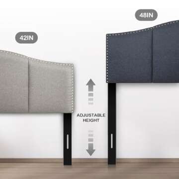 Finnhomy Linen Fabric Upholstered Queen Size Headboard with Nailheads Trim Platform, Adjustable Height Head Board, Dark Gray