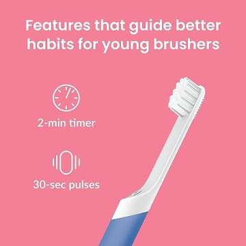 Quip Sonic Toothbrush for Kids - Timed Electric Toothbrush with Small Replaceable Brush Head - Soft Bristles, Rubber Handle, 3 Month Battery Life - Travel Toothbrush - Blue