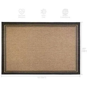 Gertmenian Indoor Outdoor Classic Flatweave Area Rug, Stain & UV Resistant Carpet, Deck, Patio, Poolside & Mudroom, 9x13 Ft Extra Large, Simple Border, Black Tan, 22012