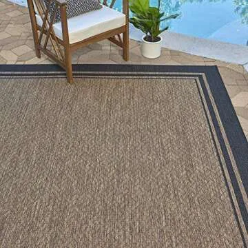 Gertmenian Indoor Outdoor Classic Flatweave Area Rug, Stain & UV Resistant Carpet, Deck, Patio, Poolside & Mudroom, 9x13 Ft Extra Large, Simple Border, Black Tan, 22012