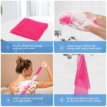 3 Pieces African Net Sponge, African Exfoliating Net Rip-Resistant Loofah Exfoliating, Body Back Scrubber for Shower, Long Nylon Exfoliating Back Washcloth Towel for All Skin Daily Use