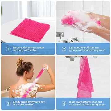 3 Pieces African Net Sponge, African Exfoliating Net Rip-Resistant Loofah Exfoliating, Body Back Scrubber for Shower, Long Nylon Exfoliating Back Washcloth Towel for All Skin Daily Use