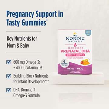 Nordic Naturals Zero Sugar DHA Prenatal Vitamin Gummies, Strawberry Orange Flavor - 27 Gummies - Supplements for Pregnancy - 600 mg Omega-3 Fish Oil and 400 IU Vitamin D3-27 Servings
