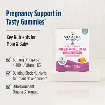 Nordic Naturals Zero Sugar DHA Prenatal Vitamin Gummies, Strawberry Orange Flavor - 27 Gummies - Supplements for Pregnancy - 600 mg Omega-3 Fish Oil and 400 IU Vitamin D3-27 Servings