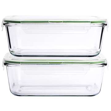63 Oz 2 Pcs Large Glass Food Storage Containers 8 Cups Family Size Set Baking Containers with Lockin...